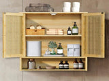 3 Tier Bathroom Wall Cabinet Rattan Door Bamboo Storage Shelf Over Toilet Cupboard Organizer V767-JJ-ZZ1349