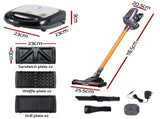 Devanti K7 Cordless Stick Vacuum Cleaner plus 3-in-1 Sandwich Maker VAC-K7-GD-SM-3IN1-BK