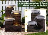 Gardeon Solar Fountain 4 Levels Cascading Bowl Water Feature 75cm Brown FOUNT-BOWL-4LVL-GY