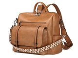 Black Retro Soft PU Leather Backpack for Women - Water-Resistant Large Capacity Travel Rucksack with V888-ELOSUNG45250