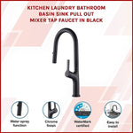 Kitchen Laundry Bathroom Basin Sink Pull Out Mixer Tap Faucet in Black V63-847991