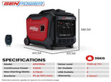 GENPOWER 4.7kW Peak 3.8kW Inverter Generator, Push Button & Remote Start, Portable w/ Wheels, V219-GENPTRGN47SA