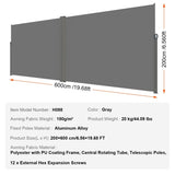 VEVOR Side Awning, 79''x 236'' Outdoor Privacy Screen, 180g Polyester Water-proof V952-KSSCP200X600QPNQGV0