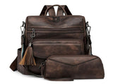 Dark-brown Women's Retro PU Leather Backpack - Dual-Color Tassel Design, Winter High-End Style V888-ELOSUNG33114