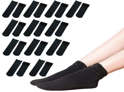 12 Pairs Large Thick Fur THERMAL HEATED SOCKS Warm Winter Work Ski Reversible V563-W8253-BLACK-12PAIRS