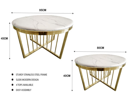 Salina Coffee Table 80cm Gold Base - White Marble V292-CT-SER-80-GOLDBASE-WHITEMARBLE