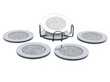 6pcs Glass Mirrored Coasters with Holder Round Drink Coasters for Coffee Table Kitchen Bar Home V1294-YM0901-3118250151412