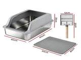 i.Pet Cat Litter Box Stainless Steel Large Semi-Enclosed Pet Kitty Toilet Grey PET-CLB-STL-LTGR