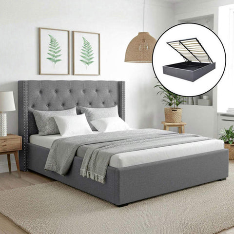 Artiss Queen Bed Frame Storage Tufted Headboard Gas Lift Base Grey BFRAME-E-TOKI-LUCA-Q-GY-AB
