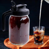 64oz Mason Jar Cold Brew Coffee Pitcher Set - Soda Lime Glass Jug with Measurement Marks, Pour Spout V888-ELOSUNG55470