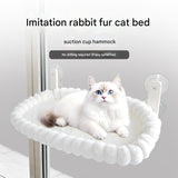 Grey Plush Cat Window Hammock with Strong Suction Cups, Faux Rabbit Fur Pet Bed for Cats and Small V888-ELOSUNG48636