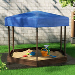 Keezi Kids Sandpit Wooden Hexagon Sand Pit with Canopy Outdoor Beach Toys 182cm SAND-CANOPY-HEXA-182