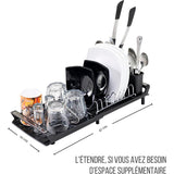 Expandable Kitchen Dish Sink Drainer With Pouring Spout, Cutlery Holder, Plastic Foldable V1188-MS-227-2029