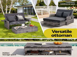 Gardeon Outdoor Day Bed Sun Lounge Setting Wicker Lounger Patio Furniture Grey ODF-SUNBED-RCL-GE-AB