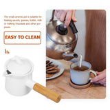 White Ceramic Milk Pan Wooden Handle Anti-Scalding Practical for Home V1192-AZ-W-25598