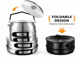 4-Piece Food Grade Stainless Steel Camping Cookware Set with 1.1L Kettle, Medium / Large Stew Pot V888-ELOSUNG55180-3