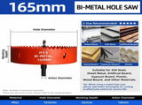 165mm Bi-Metal M42 High Speed Steel Hole Saw with Pilot Drill Bit, Smooth Cutting Edge for PVC, V1107-147-17498