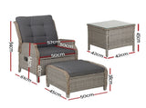 Gardeon 5PC Recliner Chairs Table Sun lounge Wicker Outdoor Furniture Adjustable Grey ODF-RCL-RW-CHOTTB-5GE