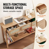 VEVOR Rattan Console Table with 3 Storage Drawers, Rattan Entryway Table with Natural Rattan Sliding V952-TBXGZ3CMSYGB1CXTKV0