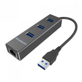 Simplecom CHN410 Black Aluminium 3 Port USB 3.0 HUB with Gigabit Ethernet Adapter 1000Mbps for PC V1202-V2-HXSI-CHN410-B