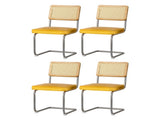 Artiss Dining Chairs Set of 4 Velvet Rattan Cantilever Yellow DINING-B-C01-VEL-YEX4