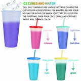 Color Changing Cups Tumblers with Lids & Straws - 5 Pack 24oz Reusable Plastic Cold Water Tumblers V1192-AZ-W-18142