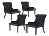 4X French Provincial Dining Chair Ring Studded Velvet Rubberwood Leg LISSE BLACK V274-FT-VFC-1141-BK4