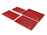 4Pcs Serving Tray Chinese Style Red Wedding Tea Coffee Snack Plate Wooden Fruit Candy Salver Square V1294-YM0703-3118230136212
