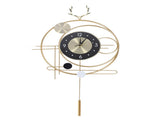 Wall Clock Living Room Decor Metal Deer Horn Swinging Gold Pendulum Geometric Wall Clock Decor V1294-YM0901-3115240035311