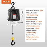 VEVOR 2-in-1 Electric Hoist Winch, 500 kg Capacity, 1500W Portable Power Winch Crane, 7 m V952-BXSDDHL1100BF7XB2V3