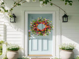 Artificial Spring Wreath 22 Inch Summer Wreaths for Front Door with Green Eucalyptus Leaves Pink V1258-DP02-C-1363
