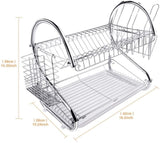 2 Tier Dish Rack with Drain Board for Kitchen Counter and Plated Chrome Dish Dryer Silver 42 25,5 V178-12689