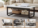 Artiss Coffee Table 2-Tier 80CM Marble Finish Shelf Black&White FUR-Z-COF-06-WHBK