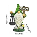 Solar Powered Flocked Gnome Garden Statue Resin Elf Figurine Outdoor Decorative Light Weather V1366-AZ2-W-17173