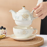 Tea for One Porcelain Teapot and Cup Set, Tea Set for One, Floral Teapot, Gold Rose Tea Set Gift for V1192-AZ-W-14251