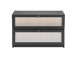 Artiss Bamboo Bread Box 2-Tier Kitchen Countertop Storage 40cm Black BBX-2T-WIN-BK