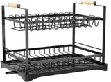 CARLA HOME 2-Tier Large Dish Drying Rack with Drainboard, Utensil Holder, Glass Hooks & Cutlery LSB-36211