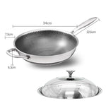 32cm 316 Stainless Steel Non-Stick Stir Fry Cooking Kitchen Wok Pan with Lid Honeycomb Double Sided V255-316-32-LID