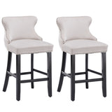 4x Velvet Upholstered Button Tufted Bar Stools with Wood Legs and Studs-Beige V226-SW1824BG-2