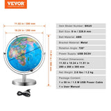 Illuminated World Globe with Stand, 228.6 mm, Educational Earth Globe with Stable Heavy Metal Base V952-DQYJJLFGXZ9YG1I1PV9