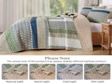 Khaki Green Stripe Bloom Bedspread Coverlet 3 Piece Set V745-AC081581Q13U