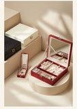 Red Large PU Leather Jewelry Box with Mirror & Lock - Velvet Lined Organizer for Rings, Necklaces & V888-ELOSUNG47337