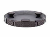 Kids Outdoor Sandpit Toys Sandbox 121cm Round Brown 3 Seats Cover Liner SAND-PE-CCL-BR