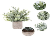 Mini Potted Fake Plants Artificial Plastic Eucalyptus Plants Topiaries for Home Office Desk V1366-AZ2-W-08628