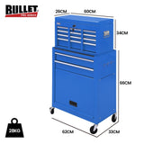 BULLET 8 Drawer Tool Box Cabinet Chest Storage, Toolbox Garage Organiser Set, Blue V219-TOLCABBU81BA