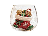 Clear Glass Christmas Stocking Pattern Tumbler Festive Holiday Drinking Cup For Coffee Hot Cocoa V1369-AZ3-W-14844