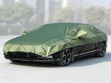Half Car Cover Sedan with Green Reflective Strip,All Weather Car Body Cover for Sun, Rain, Dust V1189-LC-QPA-012