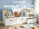 Keezi Kids Bookshelf Storage Organiser Toy Box Drawer Bench Seat Cabinet White FURNI-N-BOOK-140-WH-AB