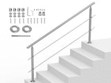 Handrails for Outdoor Steps, 70.9in Length 2 Crossbars Stair Hand Rail Kit, Transitional Stainless V952-BXGSLZFS180CXMYZKV0