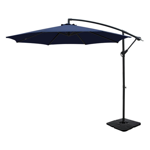 Instahut 3m Umbrella w/Base Outdoor Cantilever Beach Garden Patio Parasol Navy UMB-BAN-50N-COM-NA